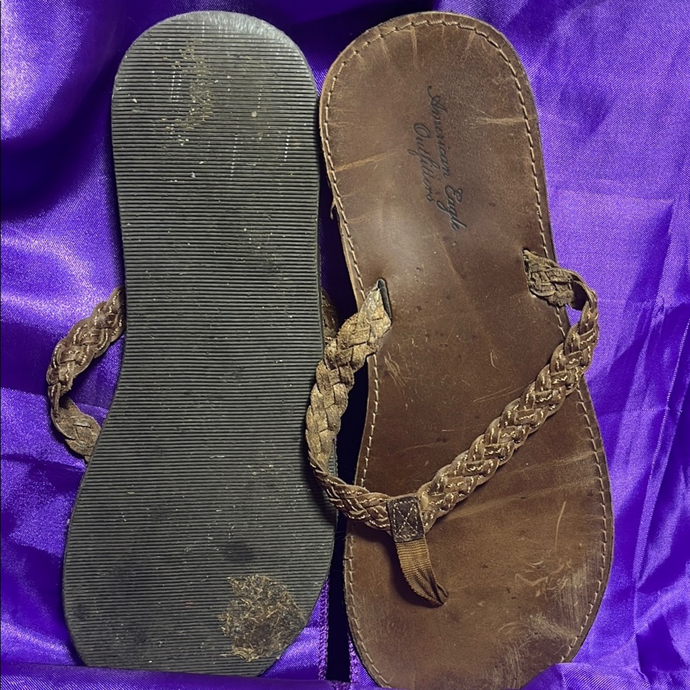 🍁Brown Braided Flip Flops